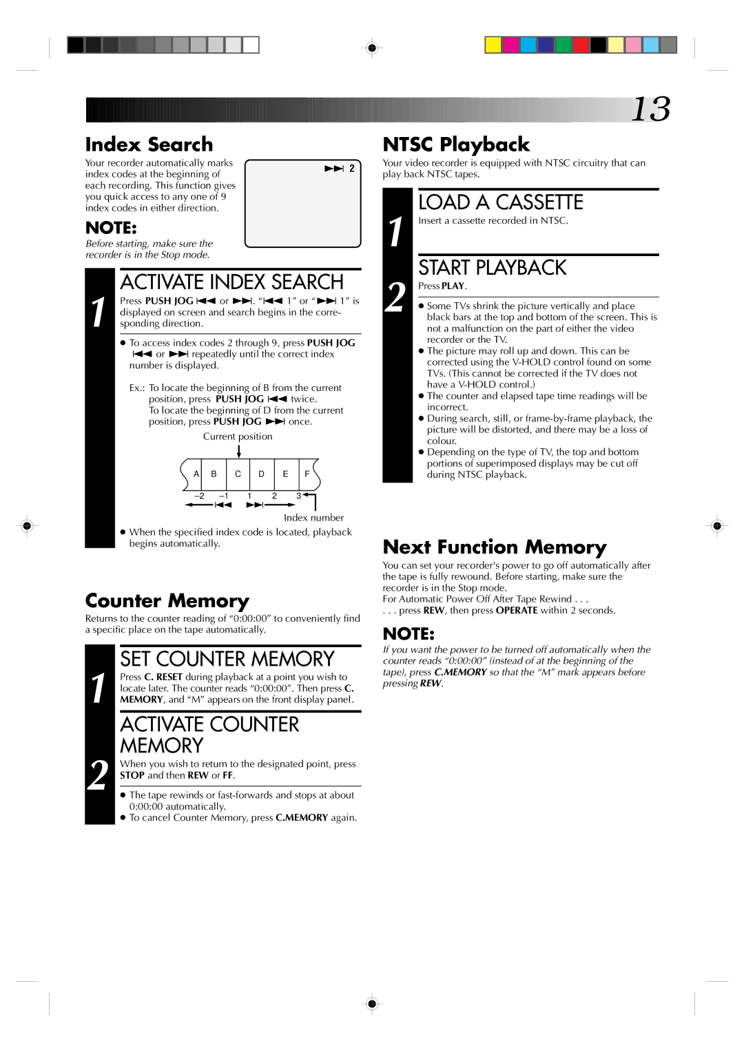 JVC HR-J231SA specifications SET Counter Memory, Activate Counter 