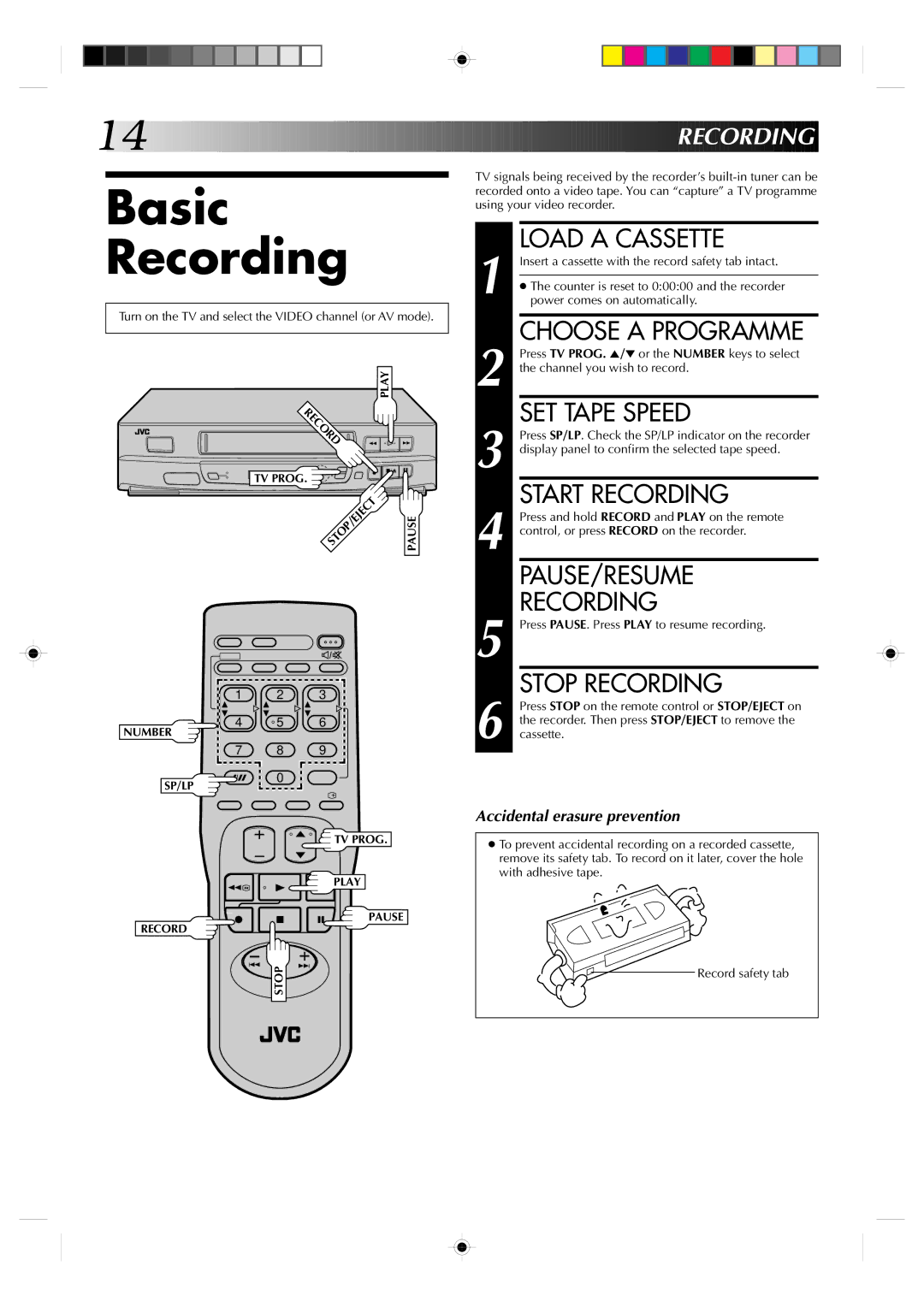 JVC HR-J231SA specifications Basic Recording 