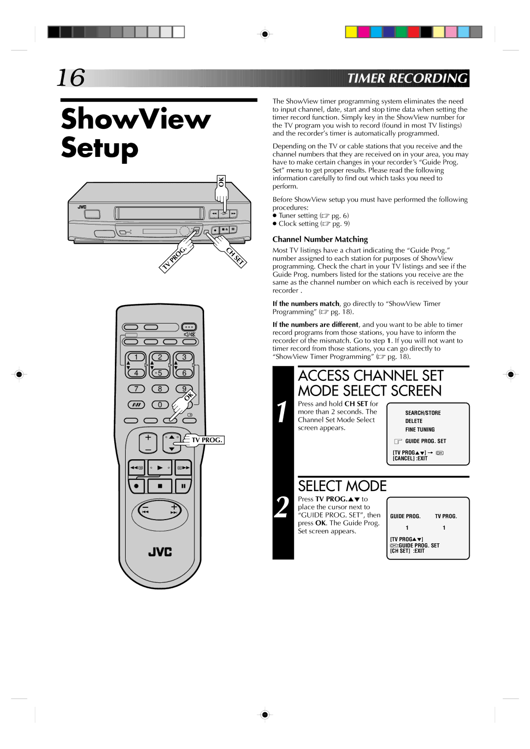 JVC HR-J231SA specifications ShowView Setup, Access Channel SET Mode Select Screen 