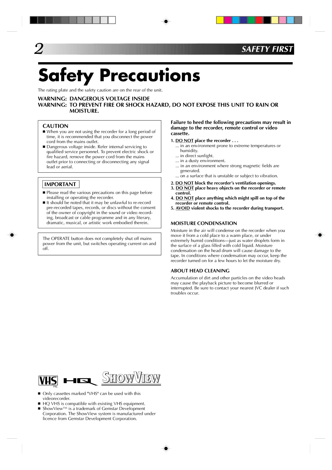 JVC HR-J231SA specifications Safety Precautions, Do not place the recorder 