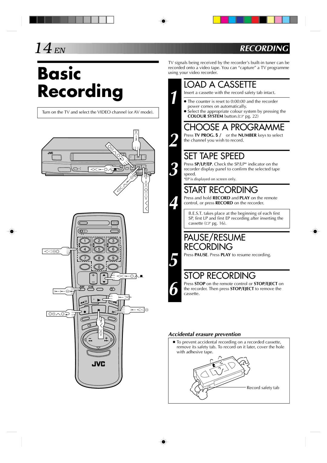 JVC HR-J239EE manual Basic, Recording 