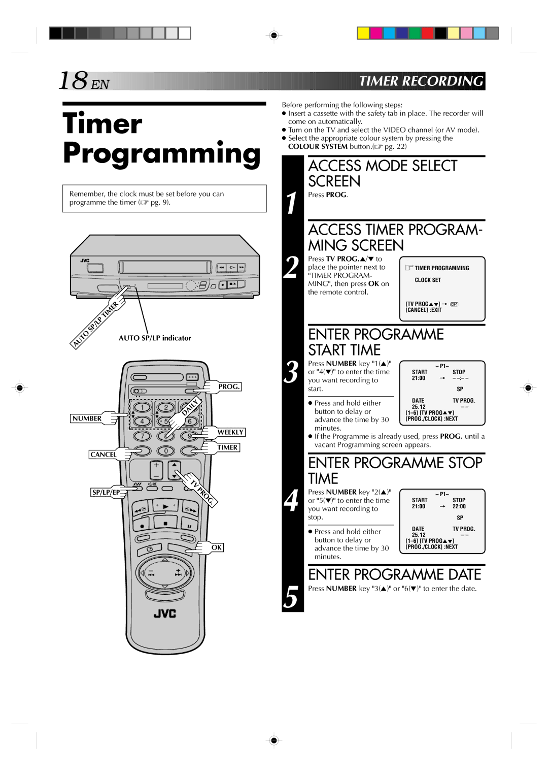 JVC HR-J239EE manual Timer Programming, Enter Programme Stop Time, EN Timer Recording 