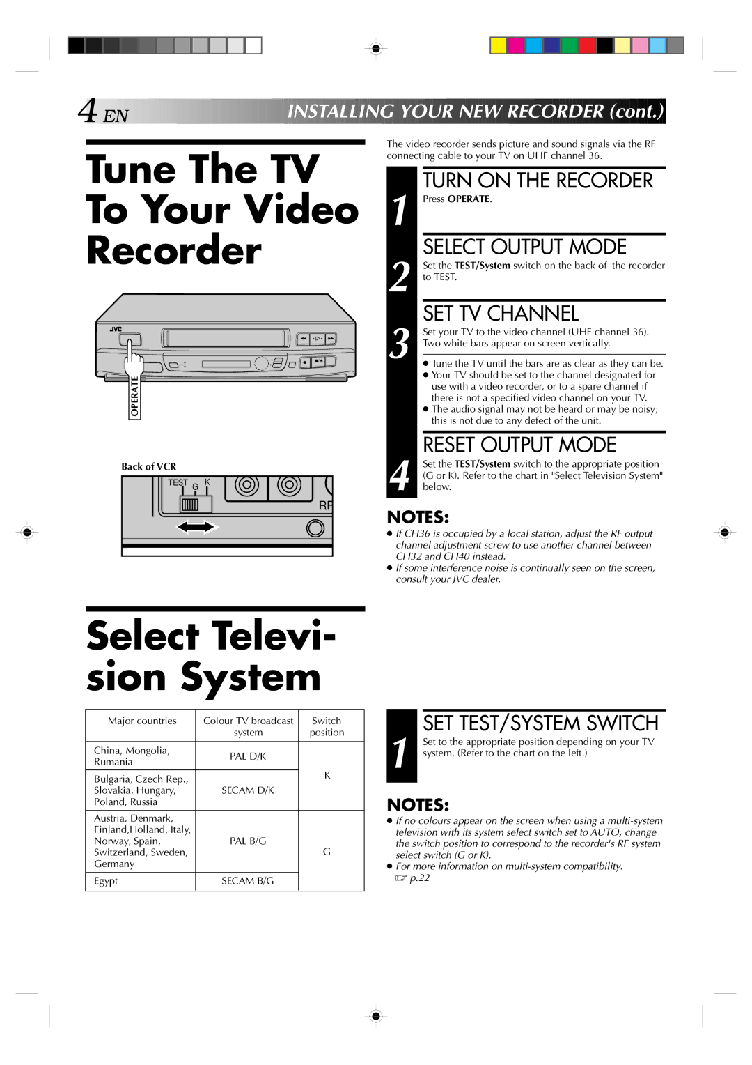 JVC HR-J239EE manual Tune The TV To Your Video Recorder, Select Televi- sion System 