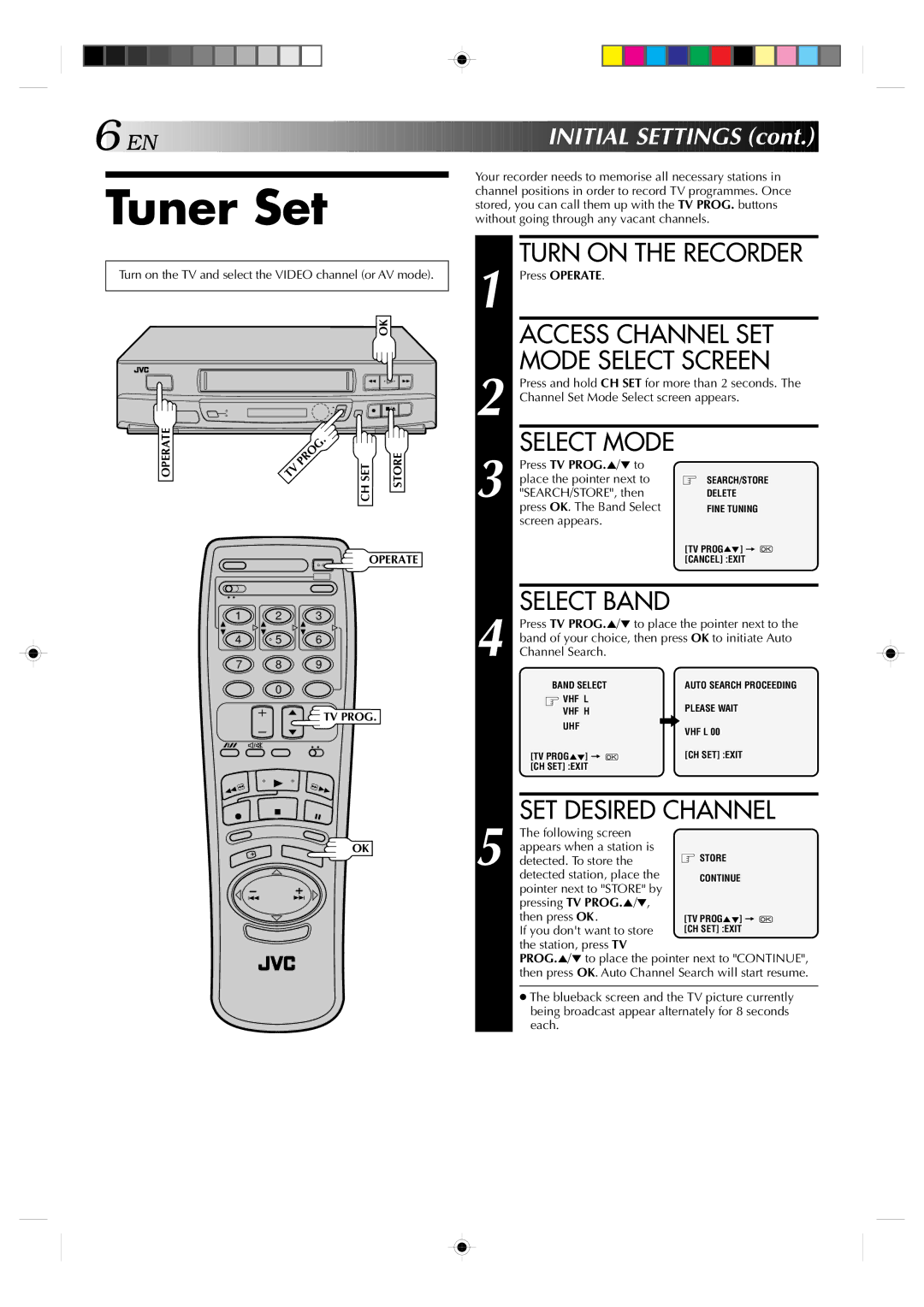 JVC HR-J239EE manual Access Channel SET, Mode Select Screen, Select Mode, Select Band, SET Desired Channel 