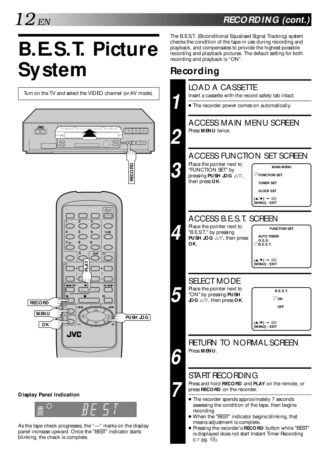 JVC HR-J240E specifications S.T. Picture System, EN Recording 