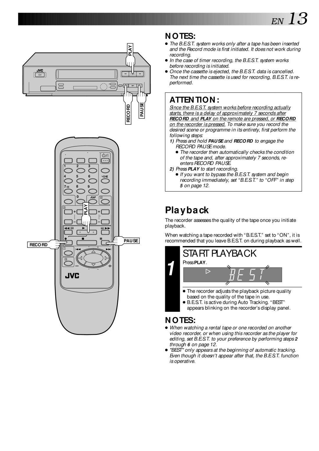 JVC HR-J240E specifications Start Playback 