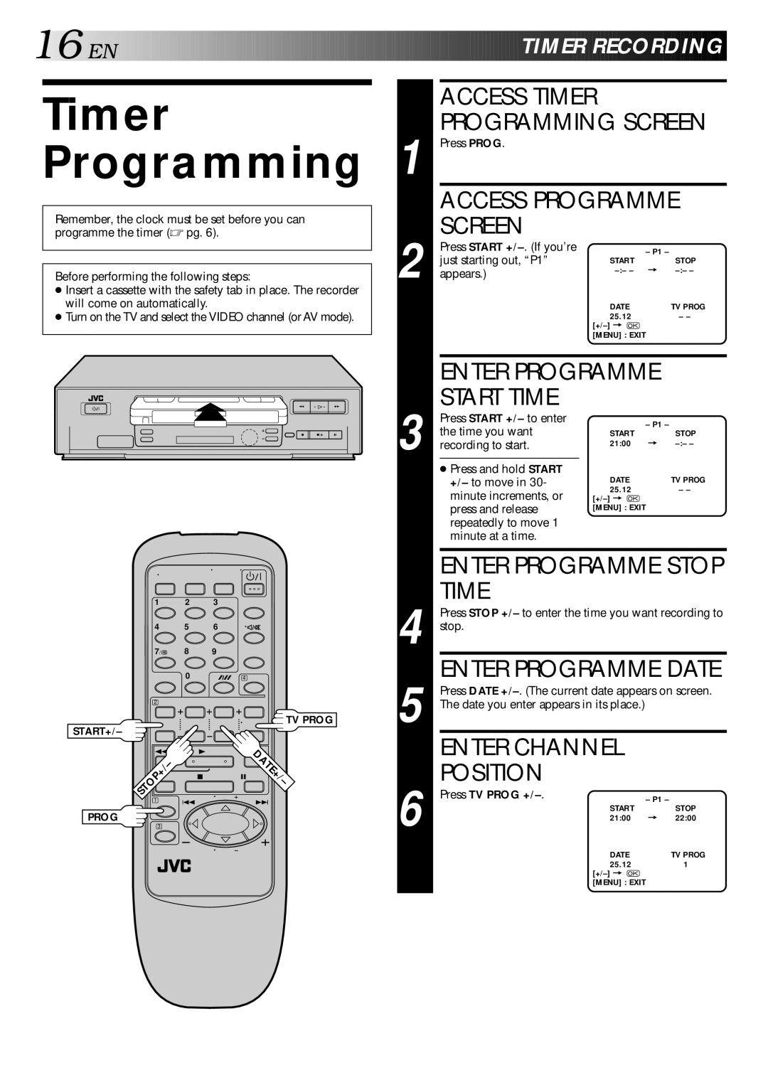 JVC HR-J240E specifications Timer Programming, Timer Recording 