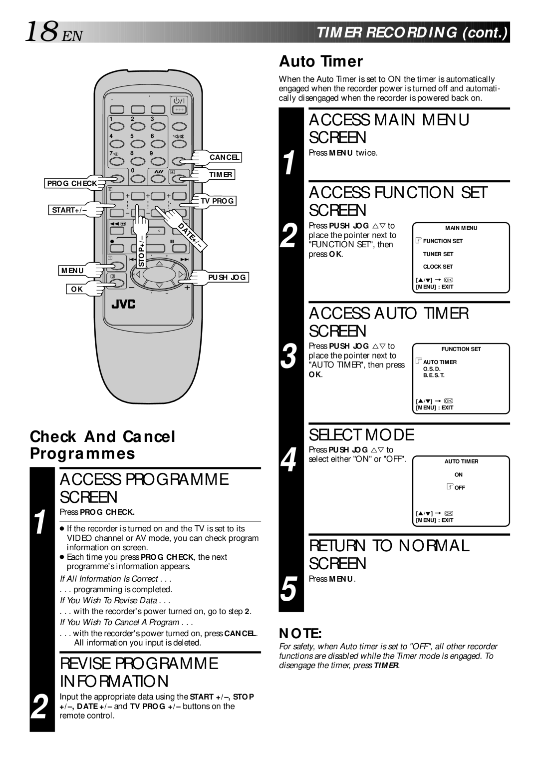 JVC HR-J240E specifications Access Programme, Revise Programme, Information, Access Main Menu Screen, EN Timer Recording 