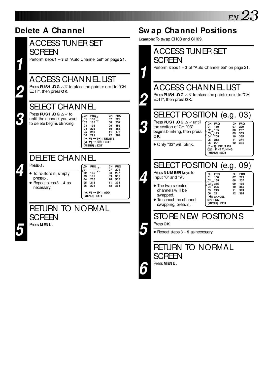 JVC HR-J240E specifications Delete a Channel, Swap Channel Positions 