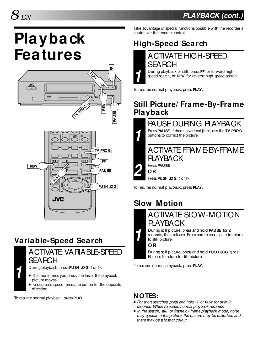 JVC HR-J240E specifications Playback Features, Activate HIGH-SPEED, Search 