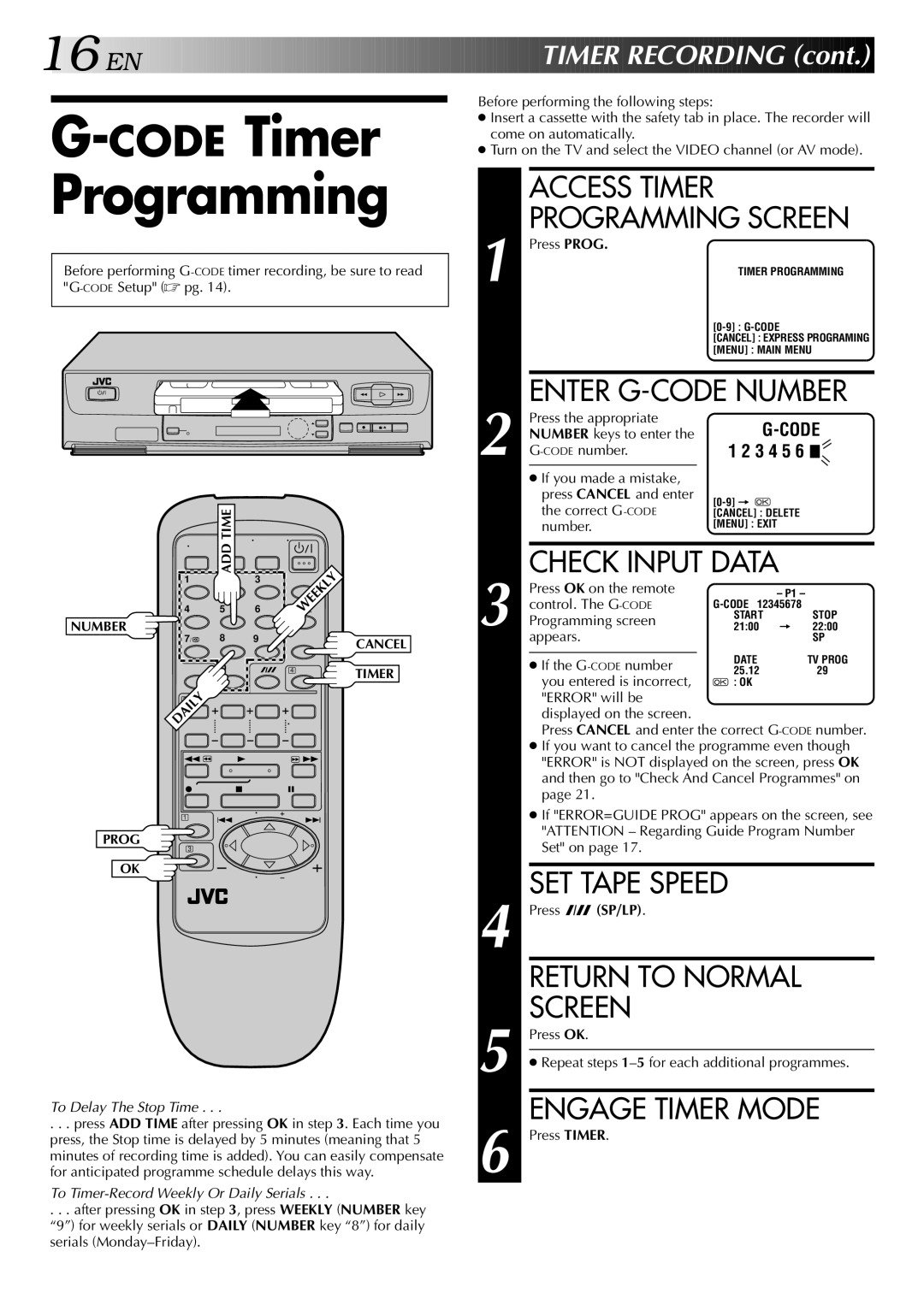 JVC HR-J245EA specifications Engage Timer Mode 