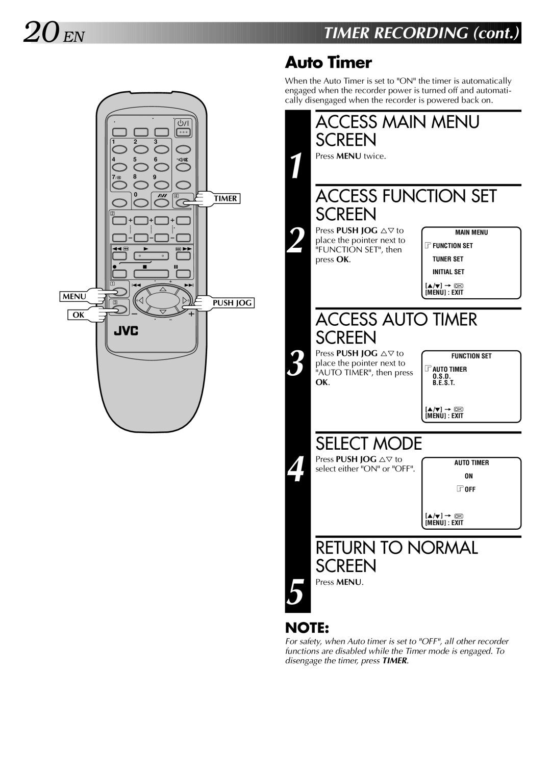 JVC HR-J245EA specifications Auto Timer 