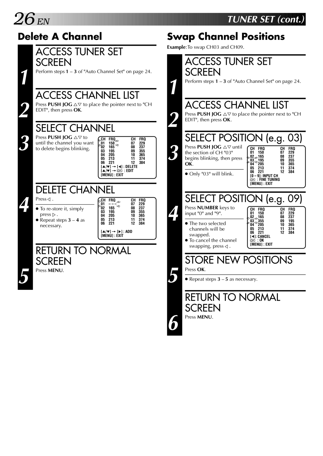 JVC HR-J245EA specifications Delete a Channel, Swap Channel Positions 