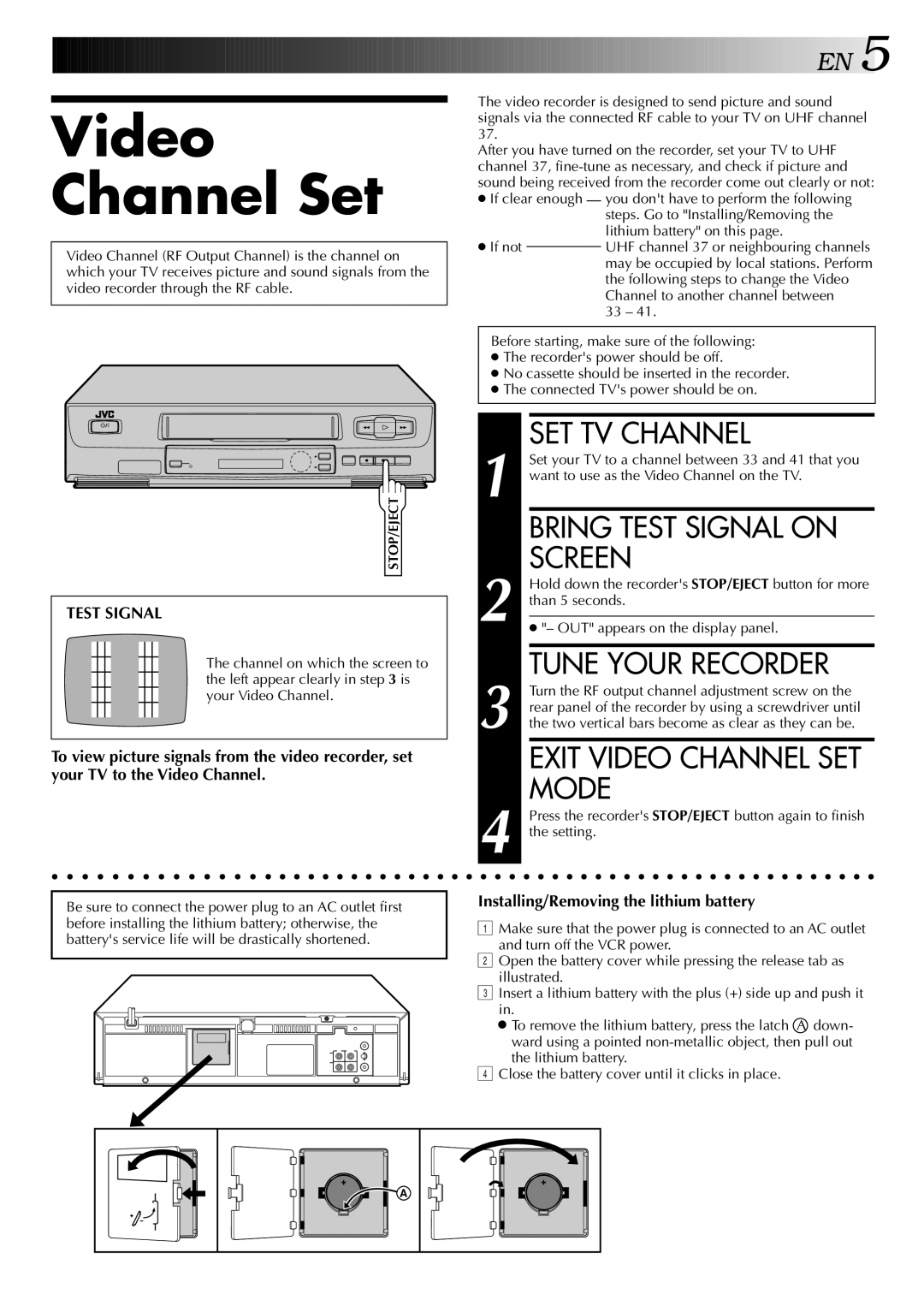 JVC HR-J245EA specifications Video Channel Set 