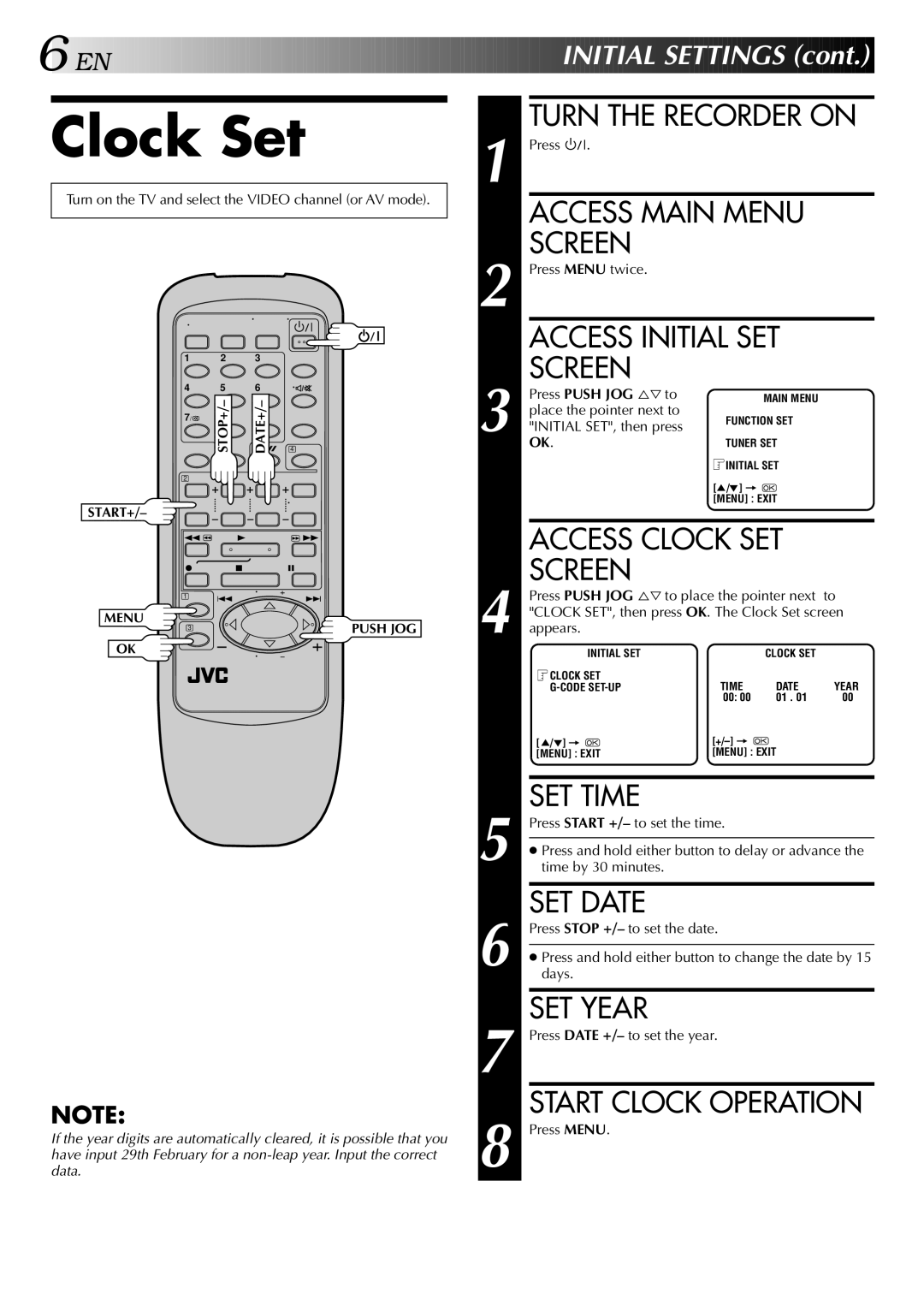 JVC HR-J245EA specifications Clock Set 