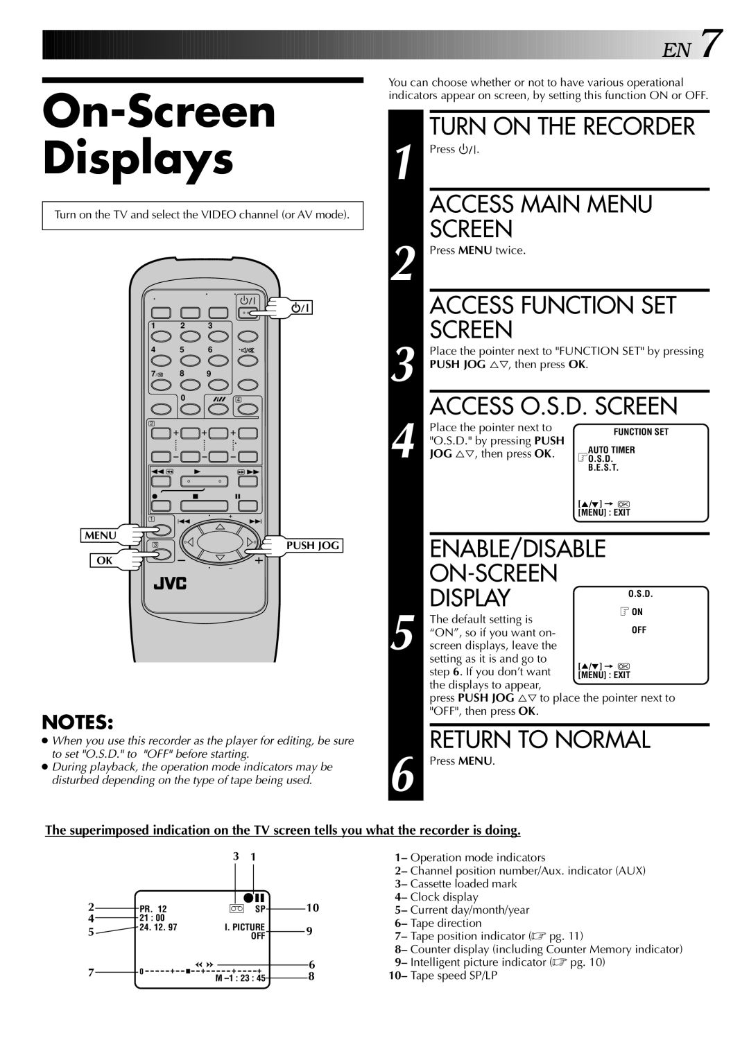 JVC HR-J245EA specifications On-Screen Displays 