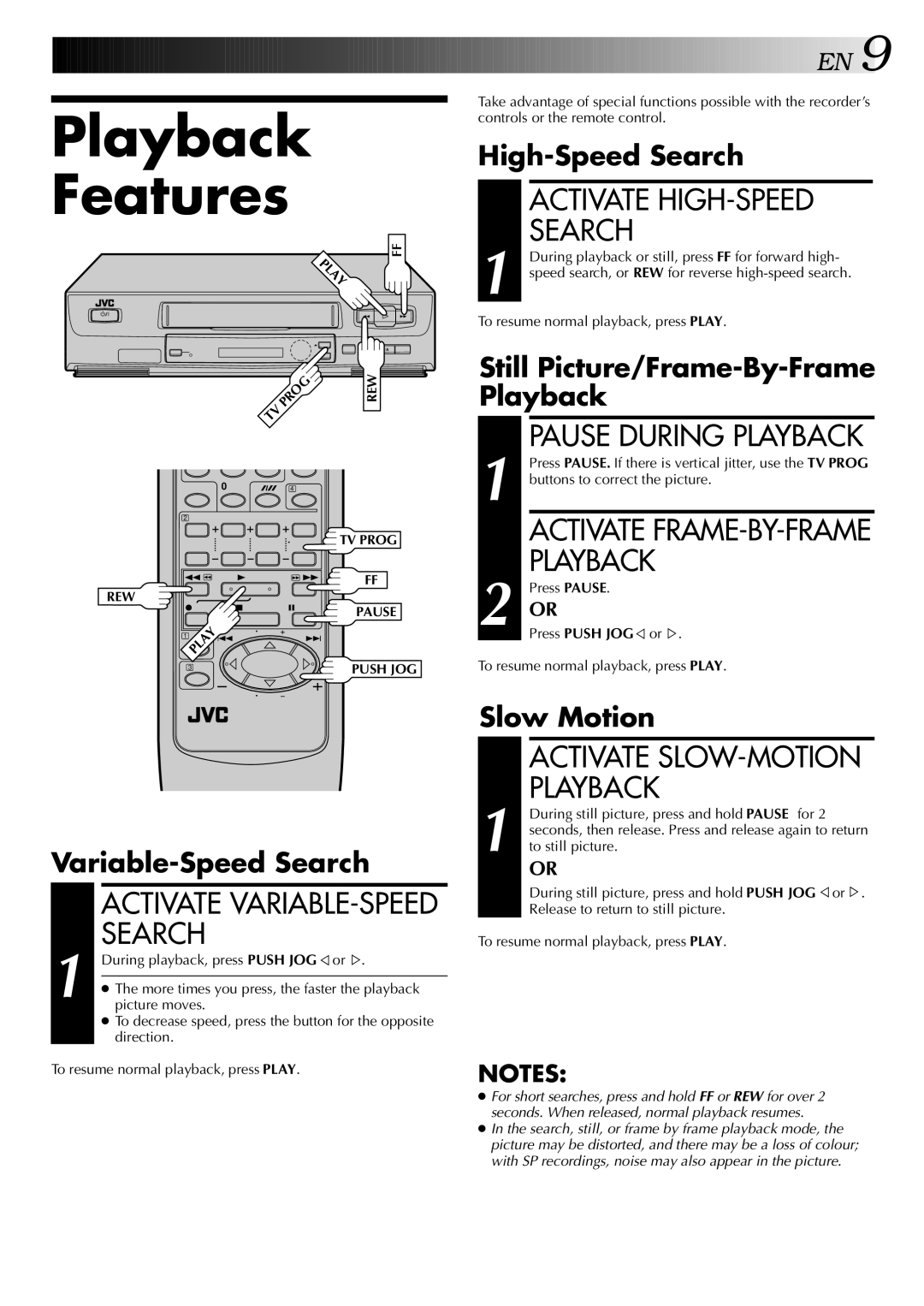 JVC HR-J245EA specifications Playback Features, Activate HIGH-SPEED Search 