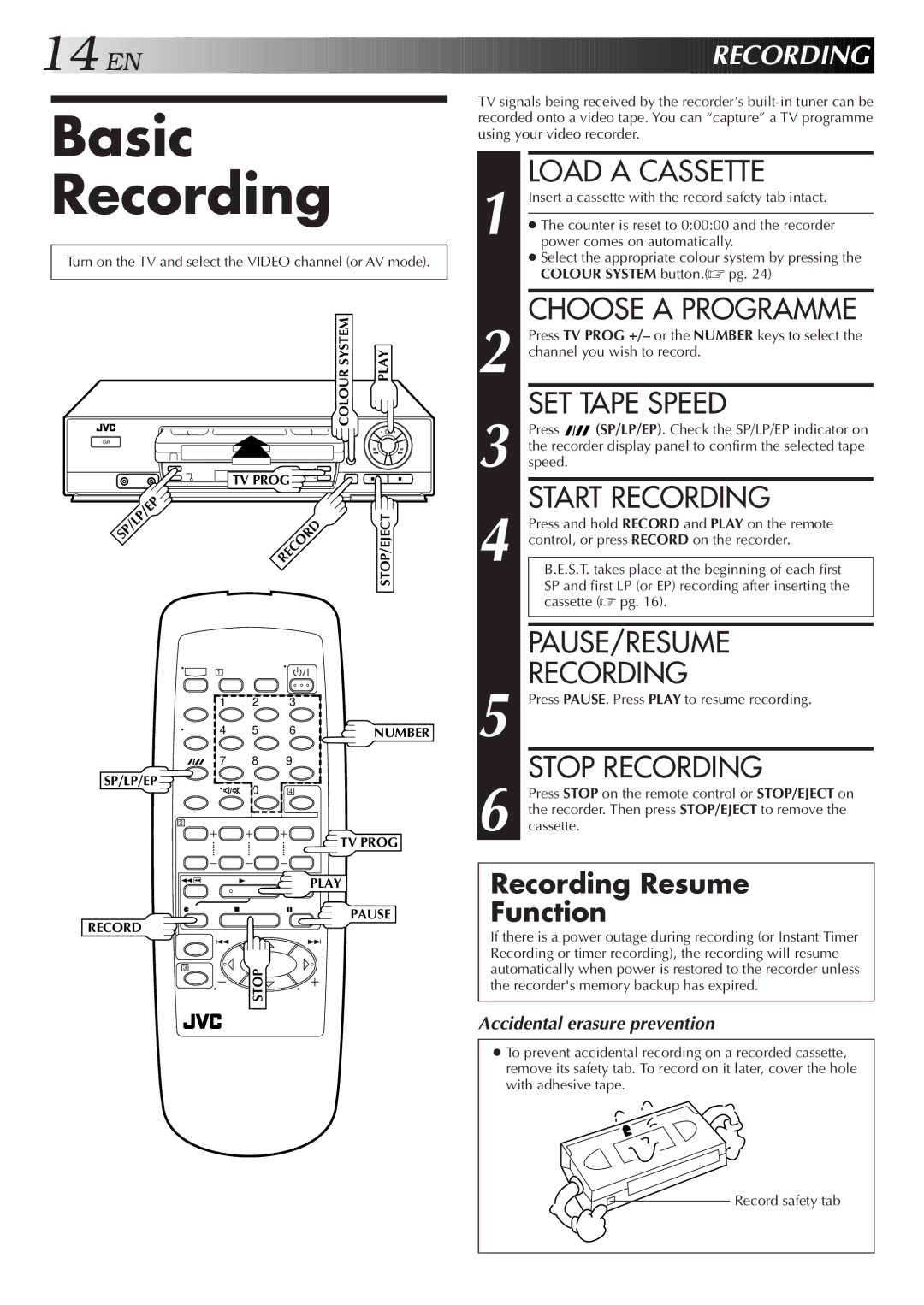 JVC HR-J251MS specifications Basic Recording 