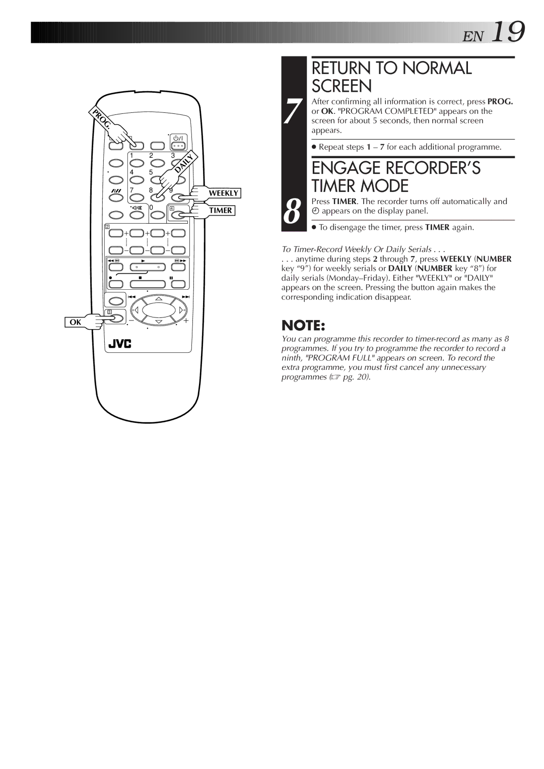 JVC HR-J251MS specifications Engage RECORDER’S, Timer Mode 