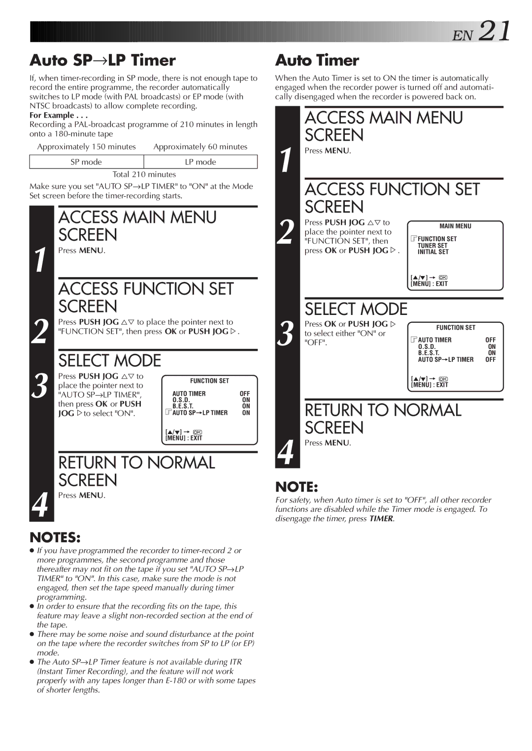 JVC HR-J251MS specifications Auto SP→LP Timer, Auto Timer 