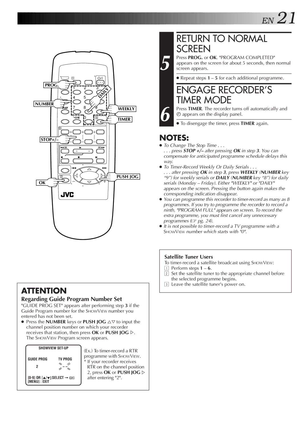 JVC HR-J255SA specifications Engage RECORDER’S, Timer Mode 