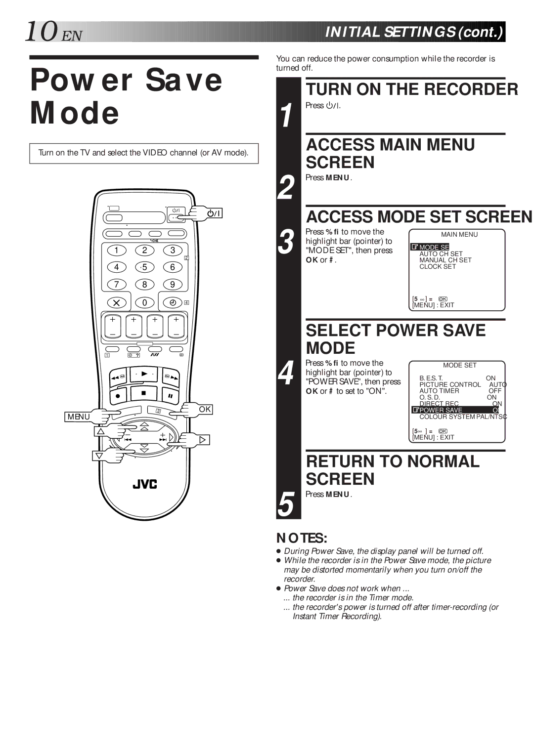 JVC HR-J260EU specifications Power Save Mode 