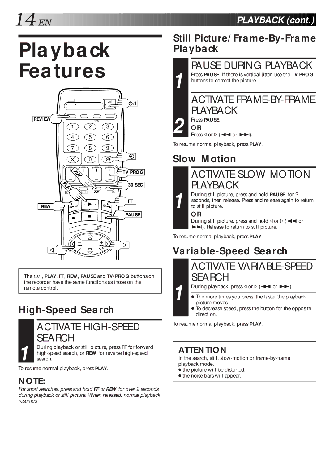 JVC HR-J260EU specifications Playback Features, Search 