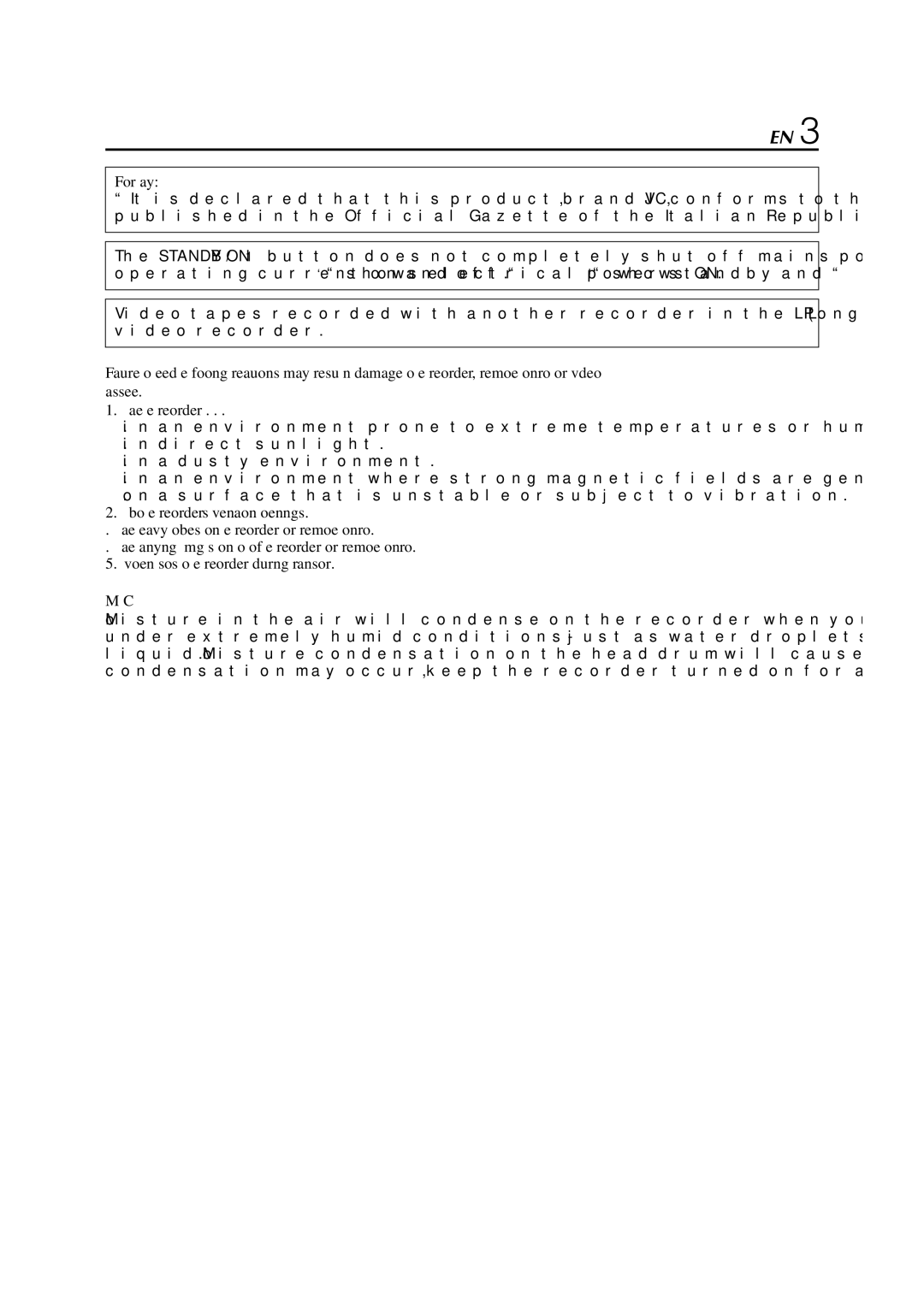 JVC HR-J261EU specifications Moisture Condensation 