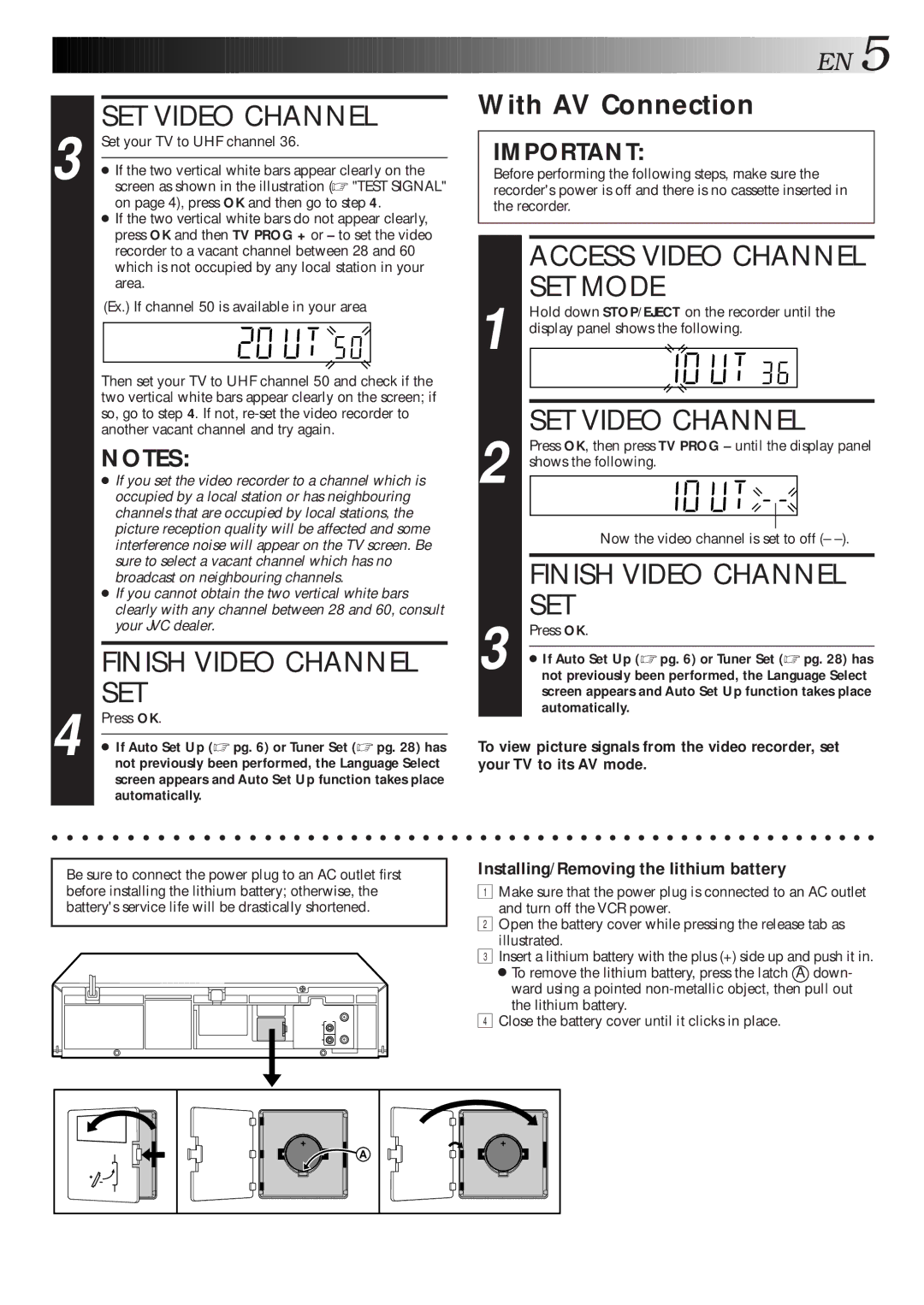 JVC HR-J261MS, HR-J267MS instruction manual SET Video Channel, Finish Video Channel SET, Set, With AV Connection 