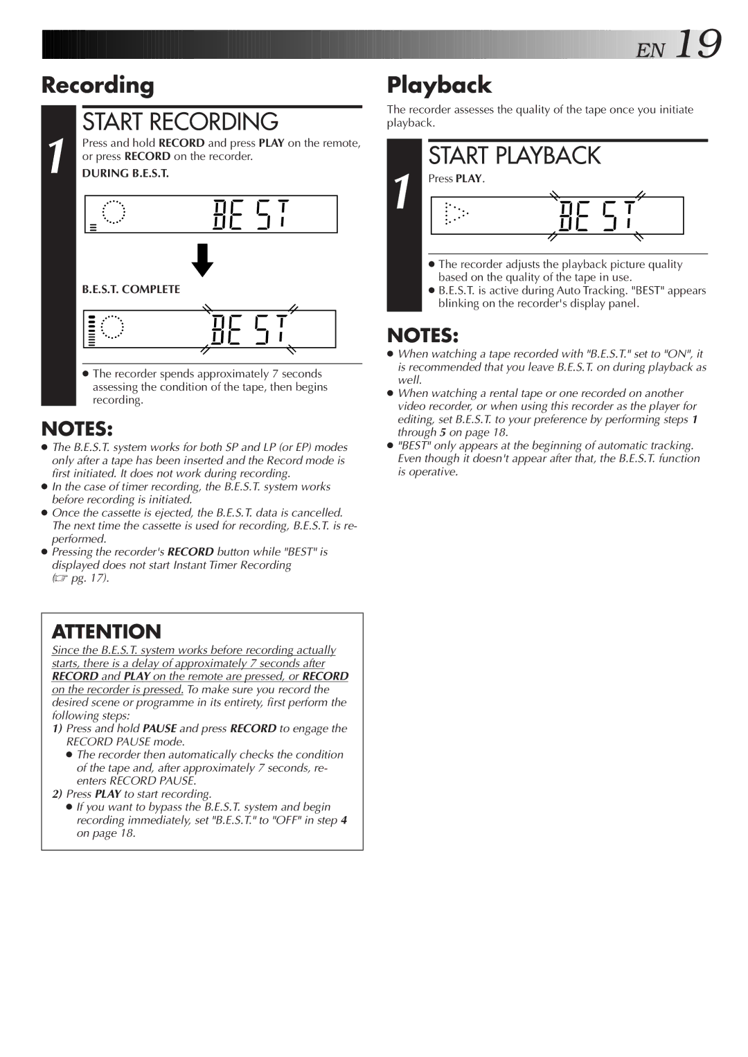 JVC HR-J271MS, HR-J277MS, LPT0421-001B Recording, Playback, Or press Record on the recorder, During B.E.S.T, S.T. Complete 