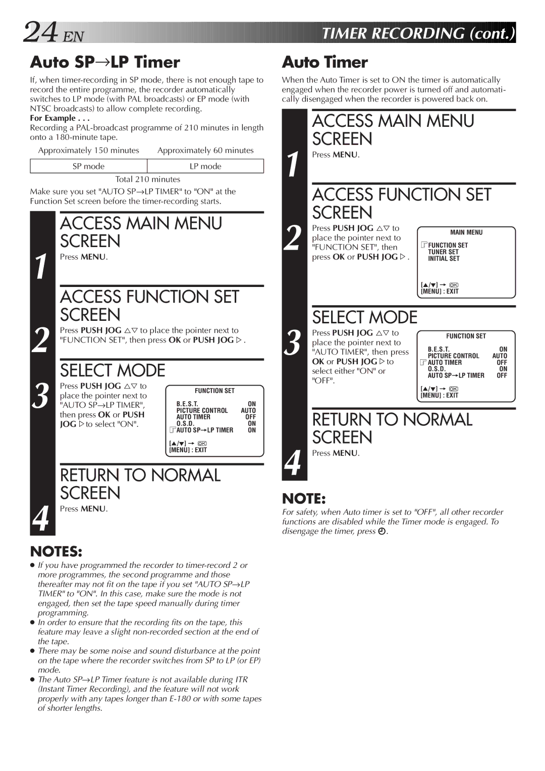 JVC HR-J277MS, HR-J271MS, LPT0421-001B specifications Timer Recording, Auto SP→LP Timer Auto Timer 