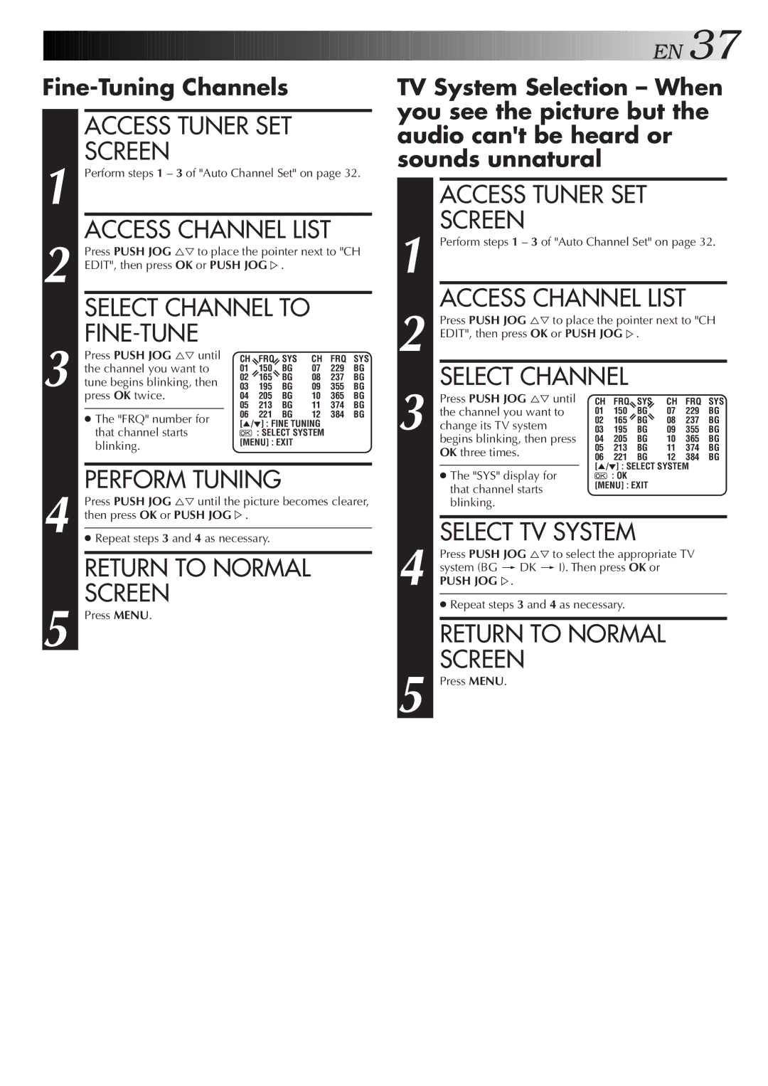 JVC HR-J271MS, HR-J277MS, LPT0421-001B specifications Fine-Tuning Channels, Push JOG Þ 