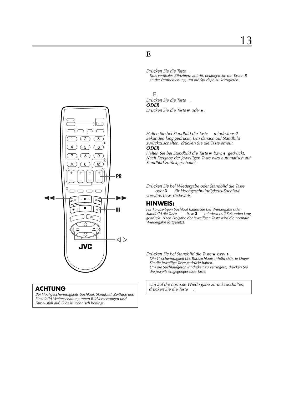 JVC HR-J278EU manual Zeitlupe, Hochgeschwindigkeits-Suchlauf, Bildsuchlauf mit variabler Geschwindigkeit 