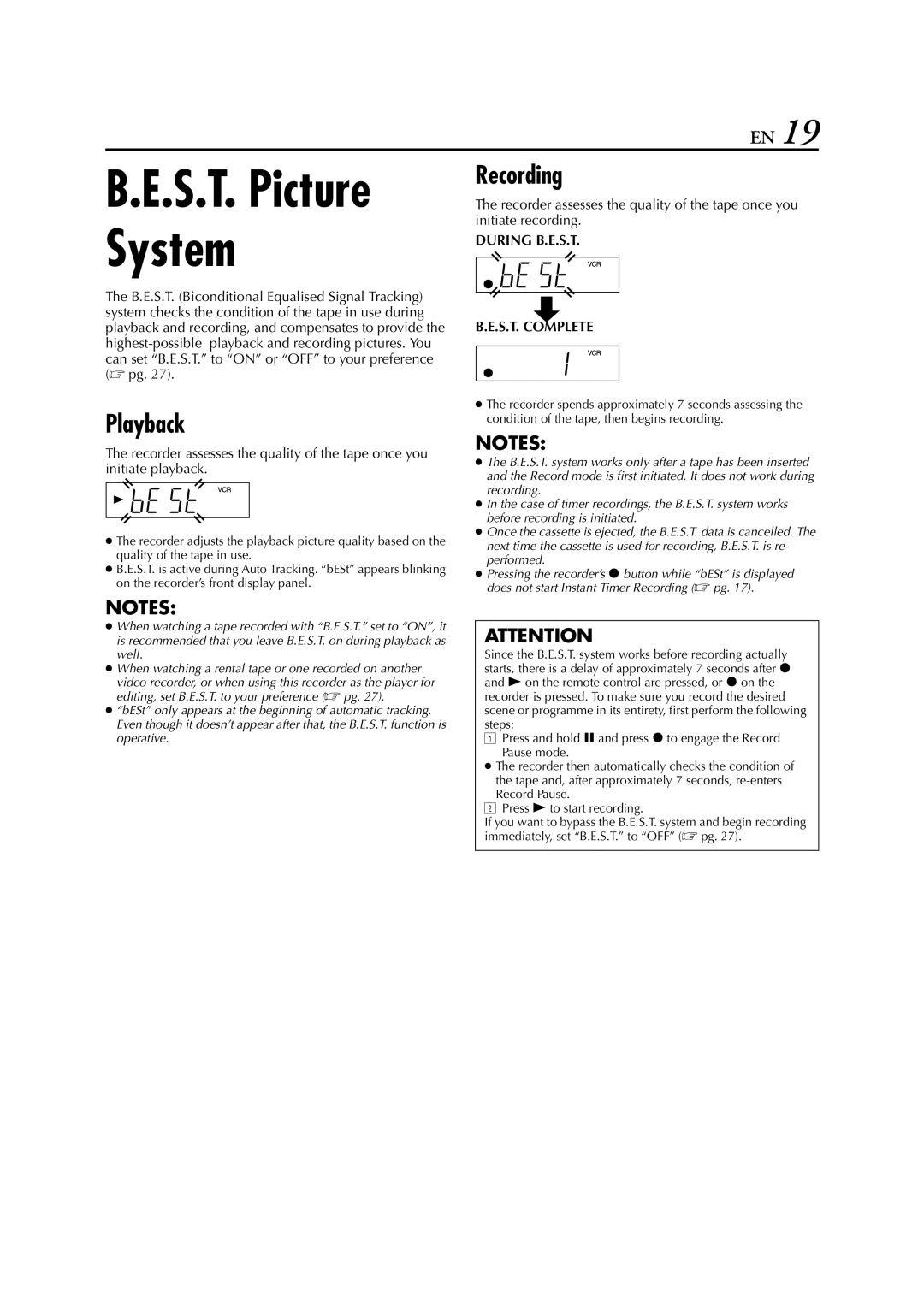 JVC HR-J278EU specifications Playback, Recording 