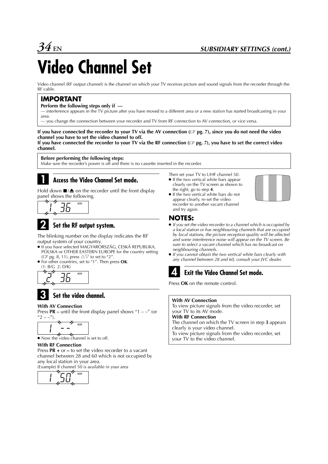 JVC HR-J278EU specifications Video Channel Set, 34 EN 