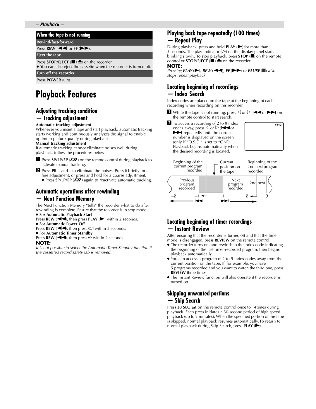 JVC HR-J287MS, HR-J281MS, LPT0590-001A manual Playback Features 