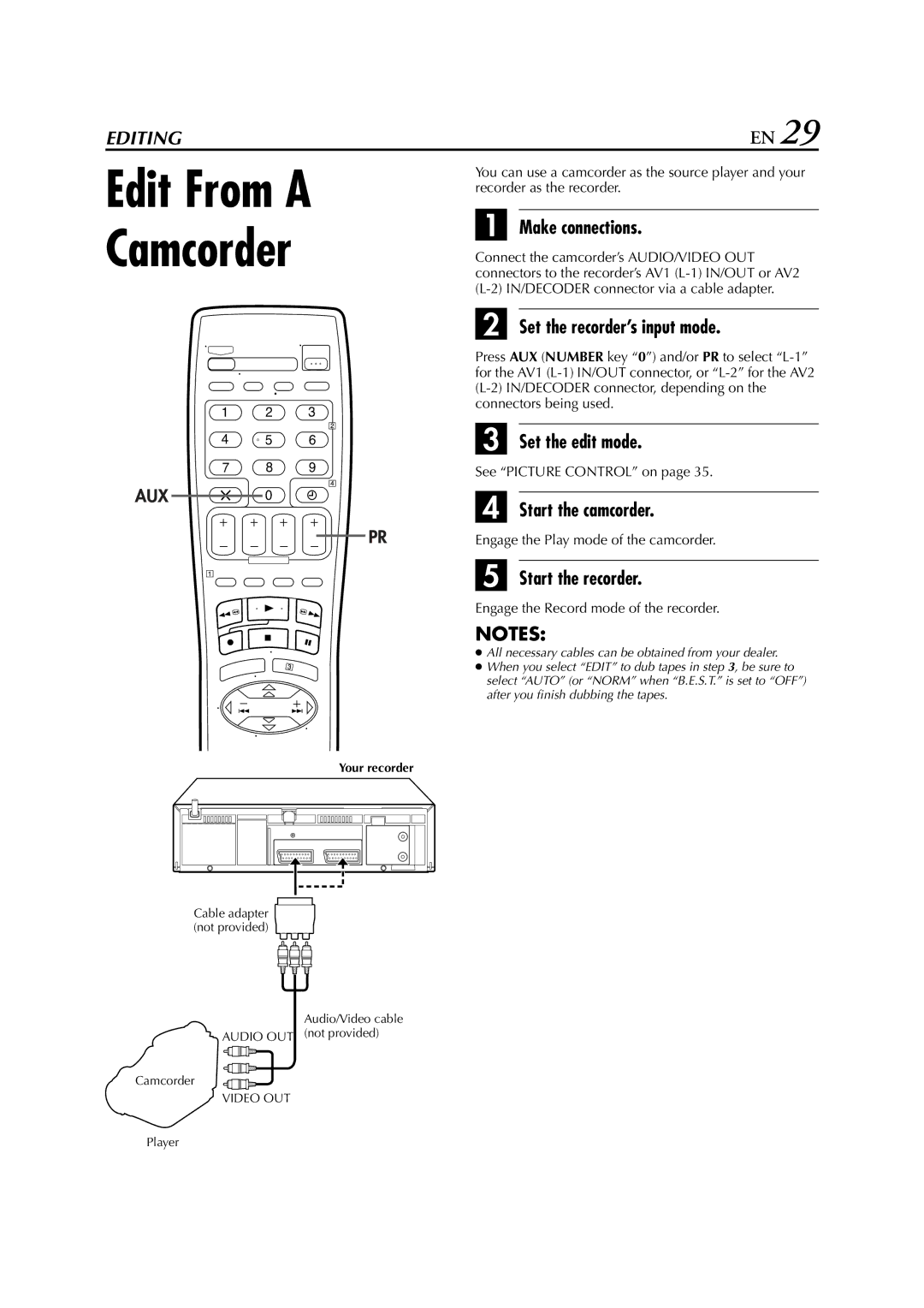 JVC HR-J281, HR-J289EU, HR-J280 specifications Edit From a Camcorder 