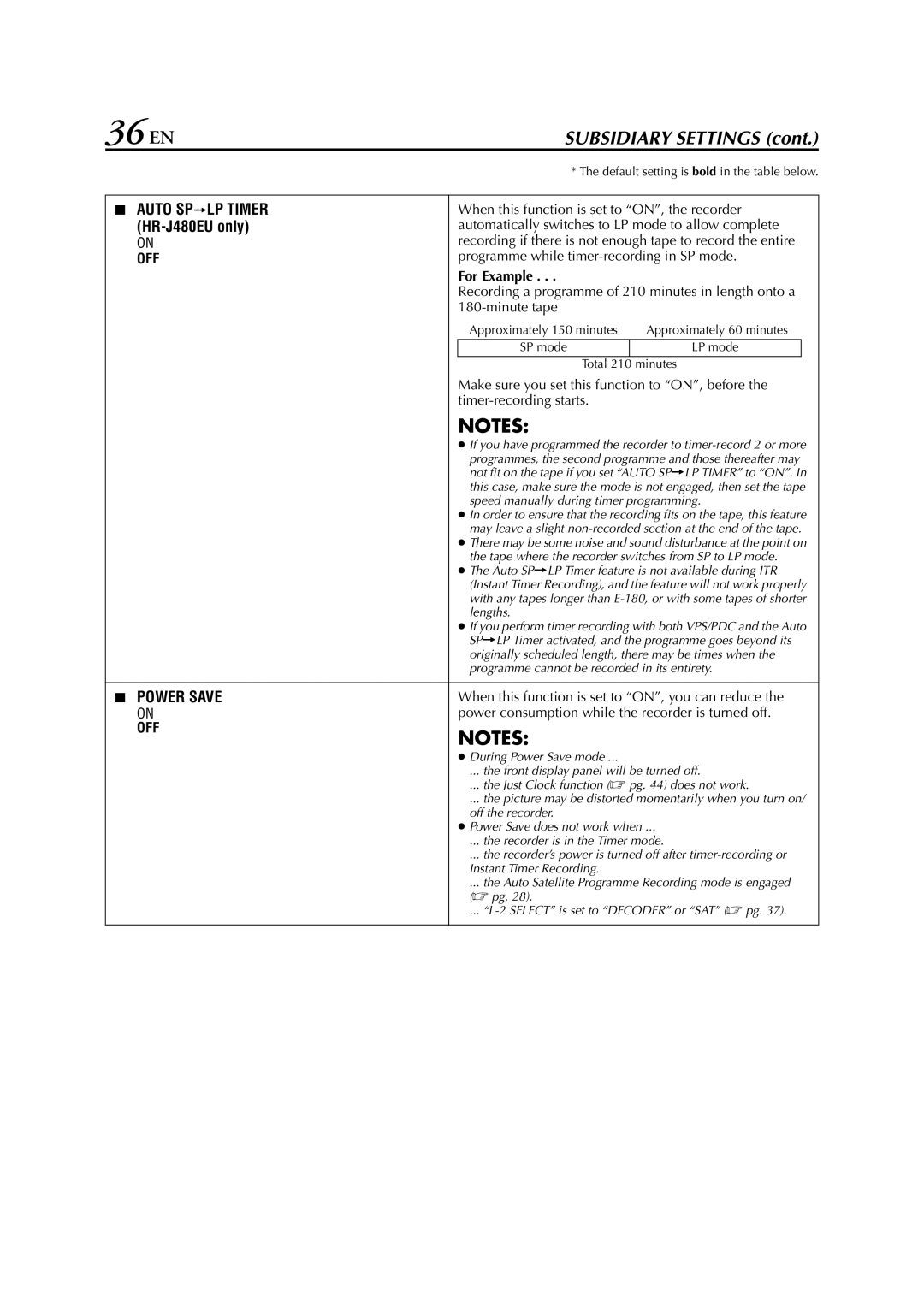 JVC HR-J289EU, HR-J280, HR-J281 specifications 36 EN, For Example 