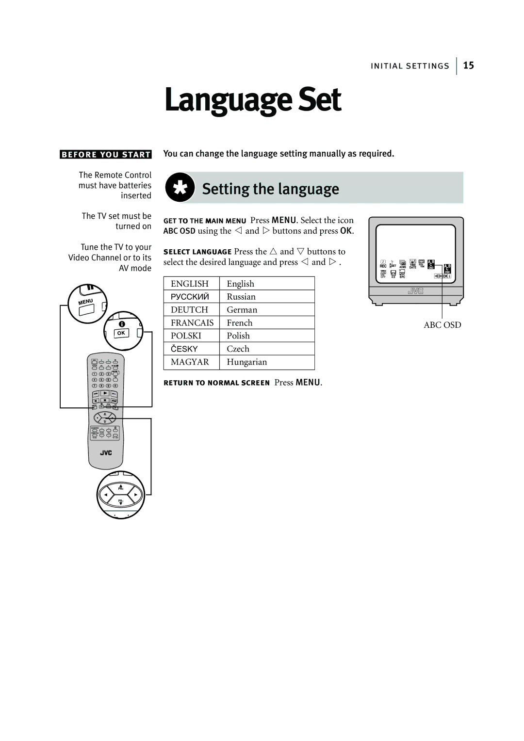 JVC HR-J295EK manual Language Set, Setting the language 