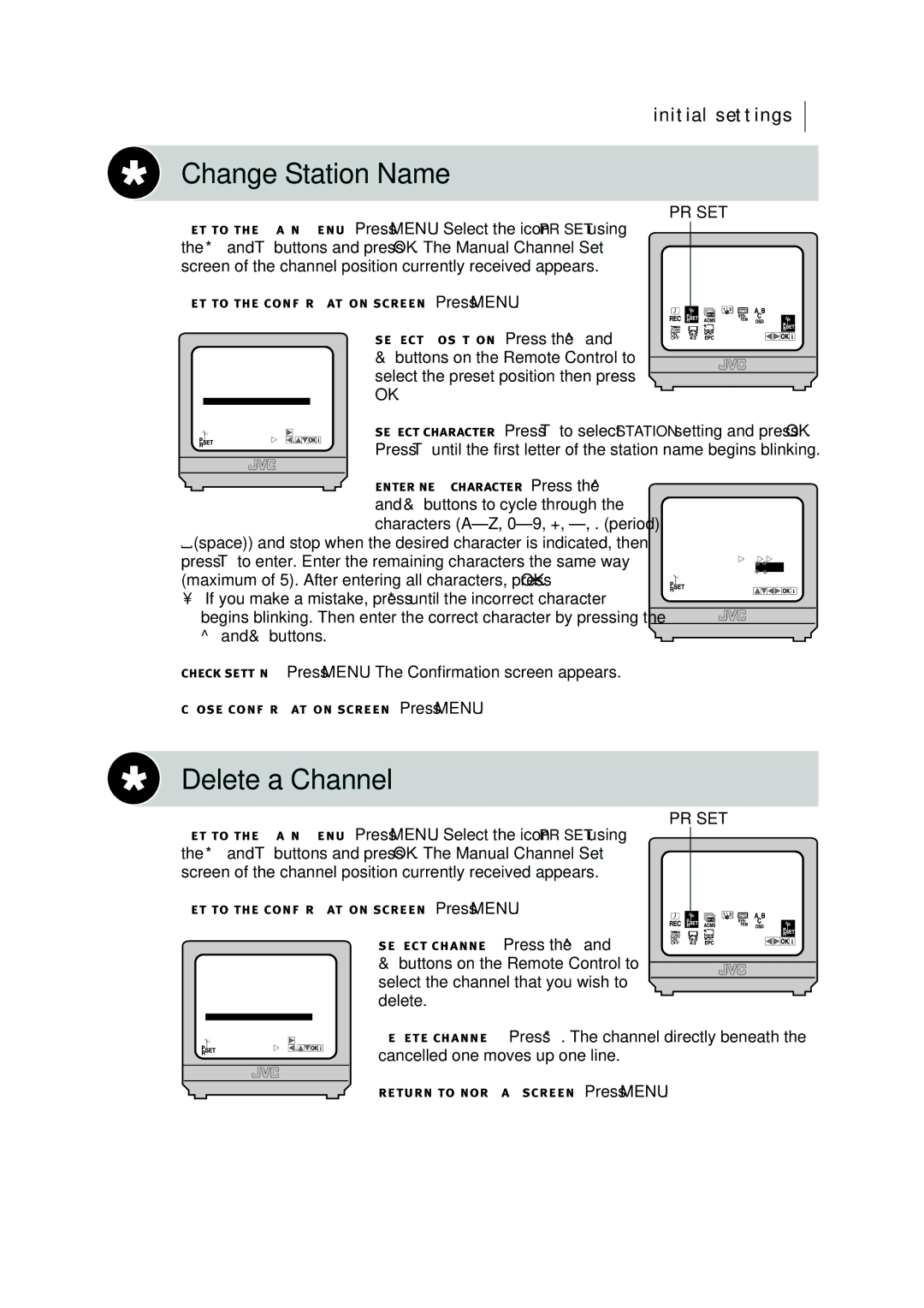 JVC HR-J295EK manual Change Station Name, Delete a Channel 