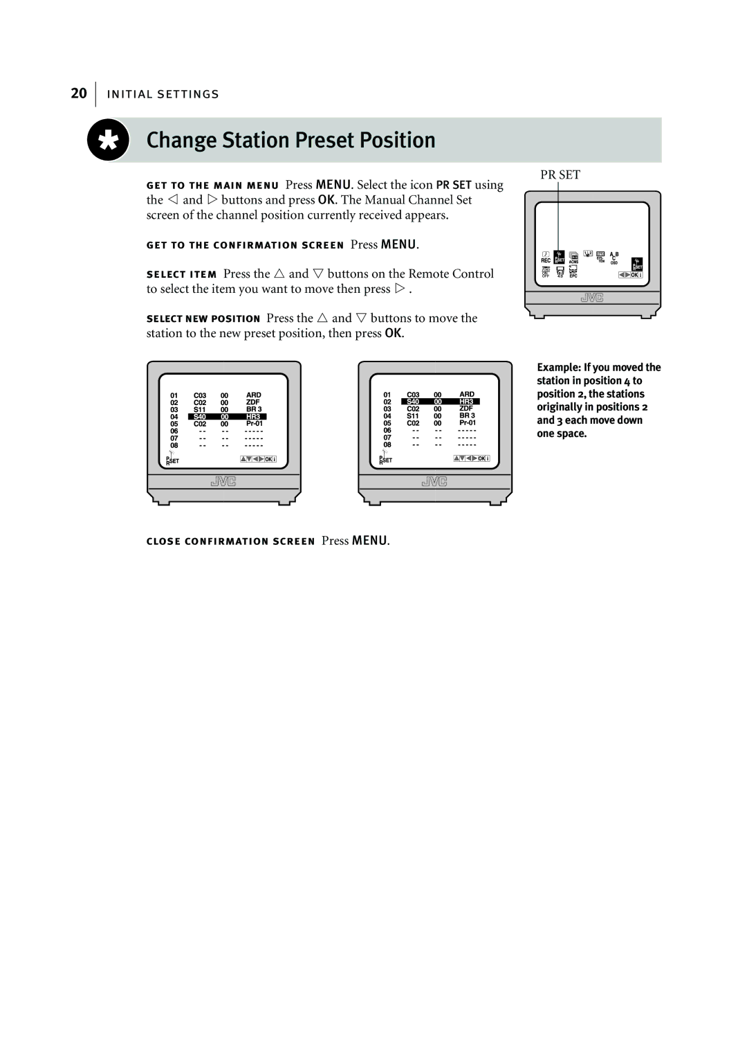 JVC HR-J295EK manual Change Station Preset Position 