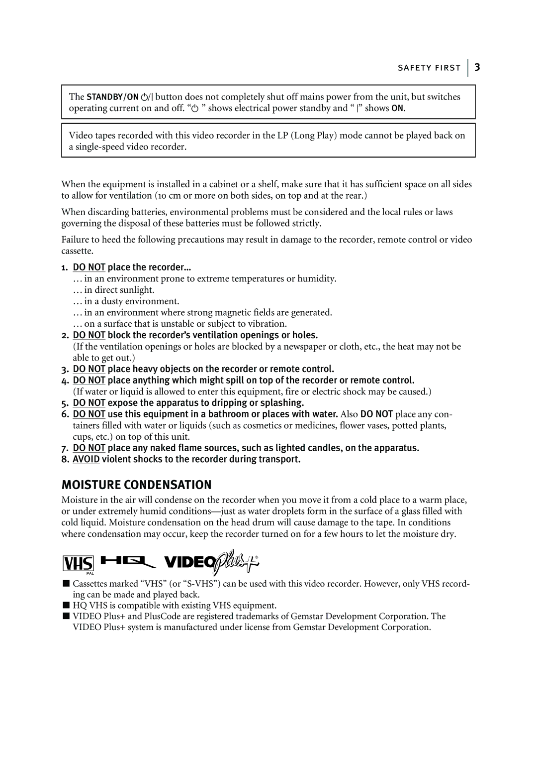 JVC HR-J295EK manual Moisture Condensation 