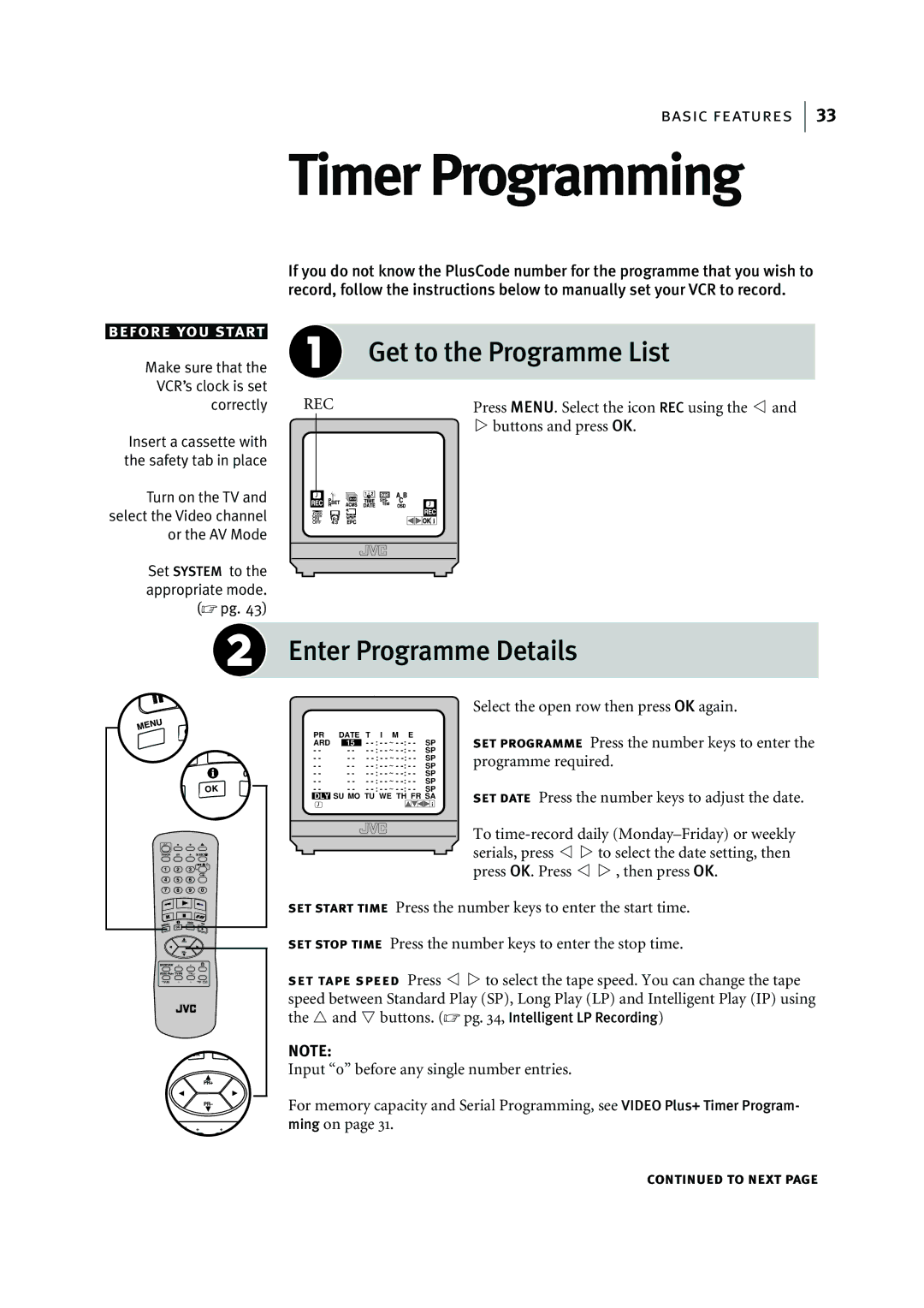 JVC HR-J295EK manual Get to the Programme List, Enter Programme Details 