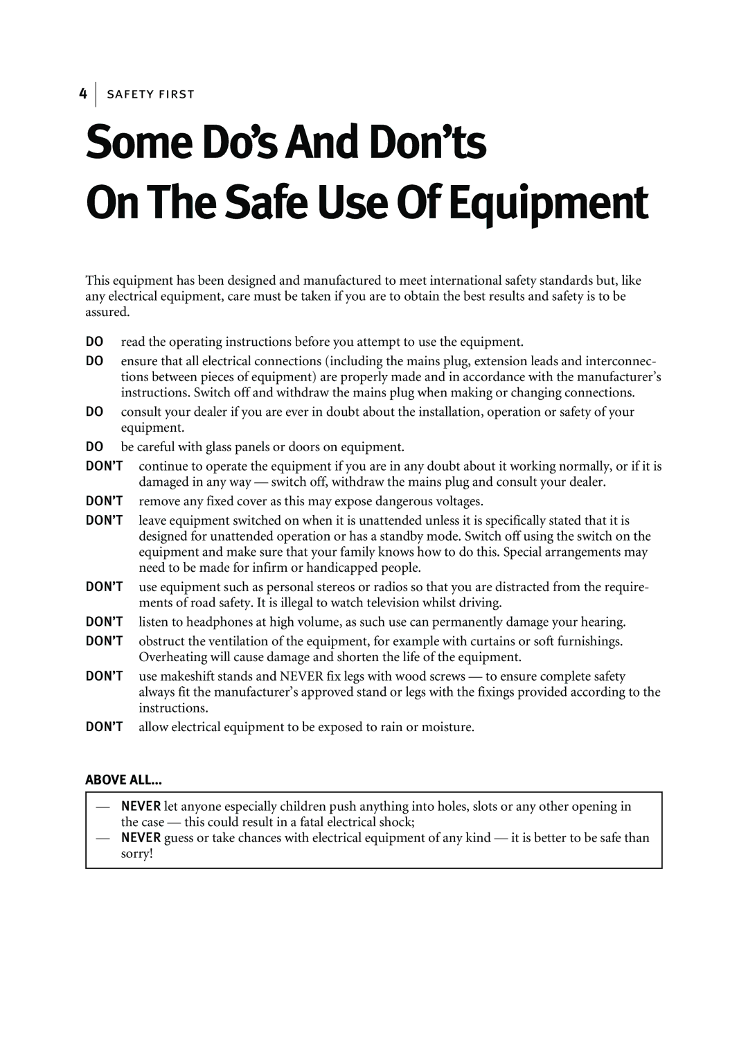 JVC HR-J295EK manual Some DoÕs And DonÕts, On The Safe Use Of Equipment 