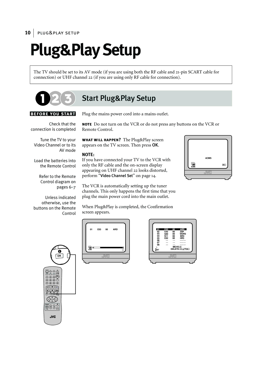 JVC HR-J295EK manual Start Plug&Play Setup 