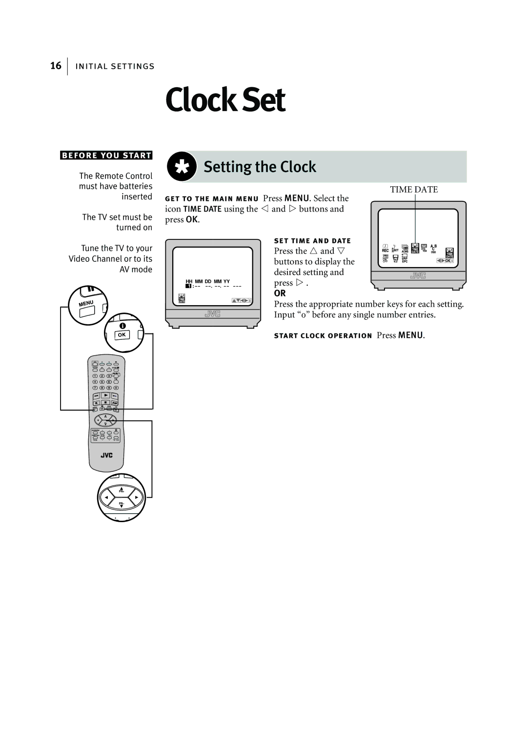 JVC HR-J295EK manual Clock Set, Setting the Clock 