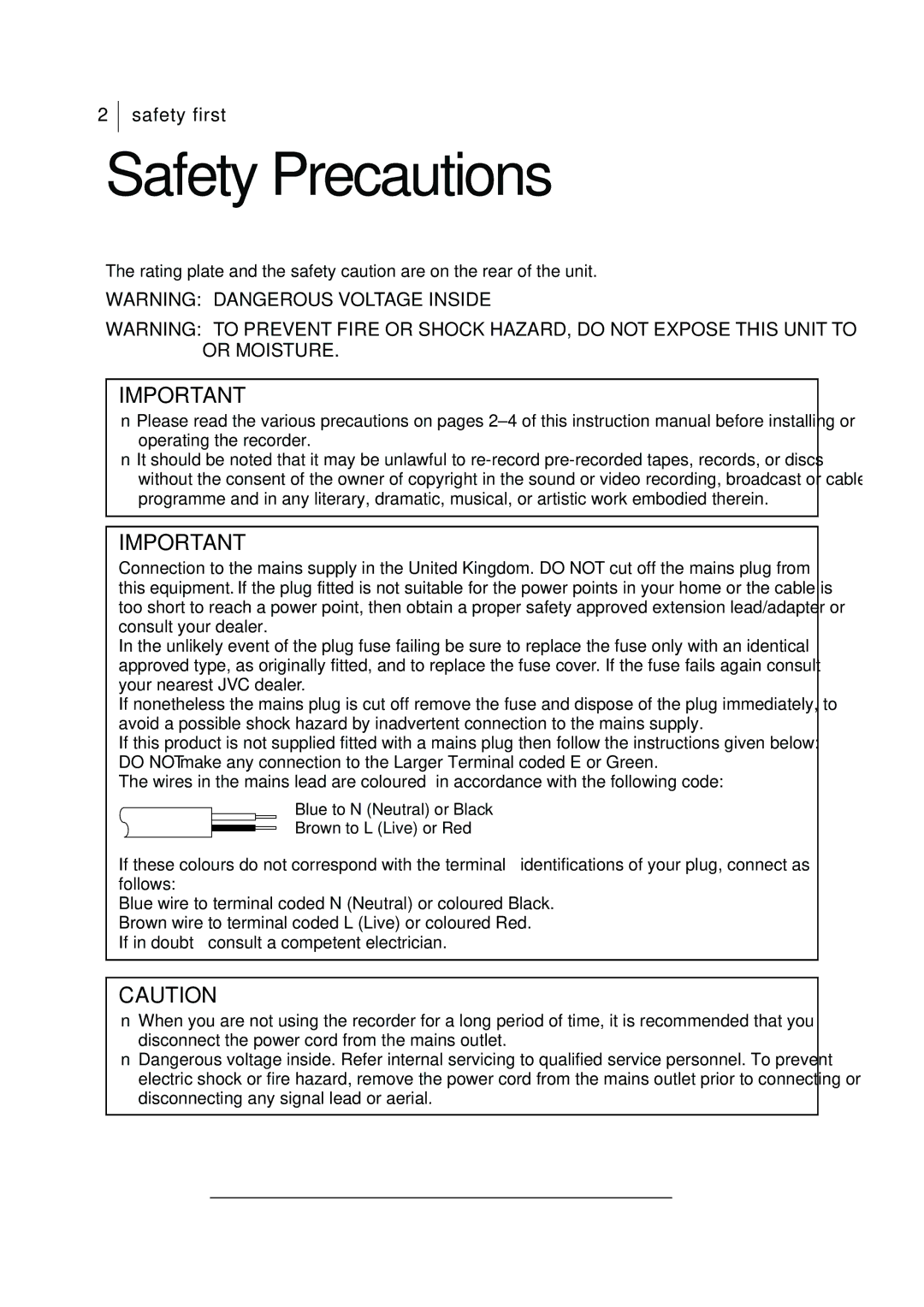 JVC HR-J295EK manual Safety Precautions, If in doubt Ñ consult a competent electrician 