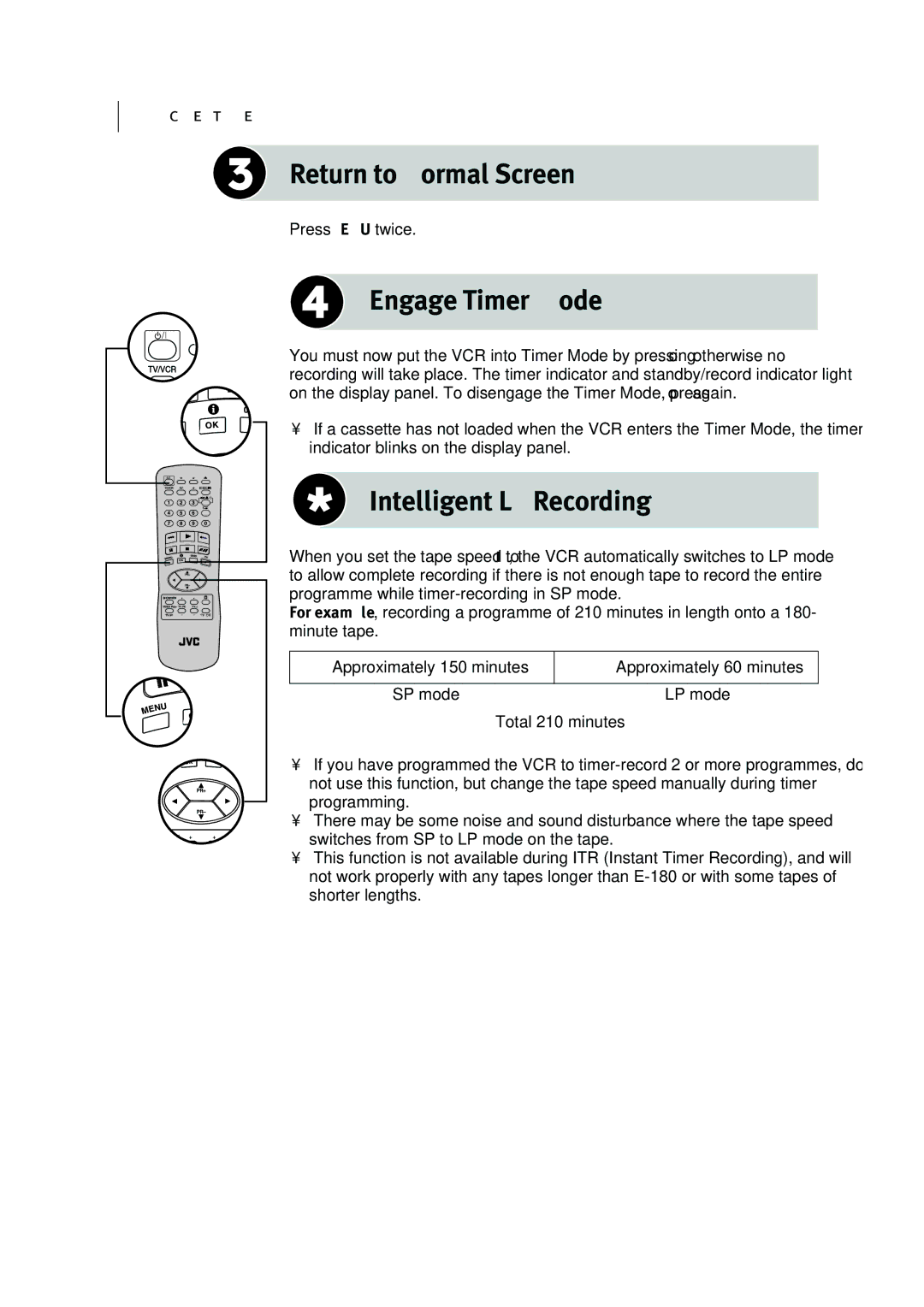 JVC HR-J295EK manual Intelligent LP Recording 