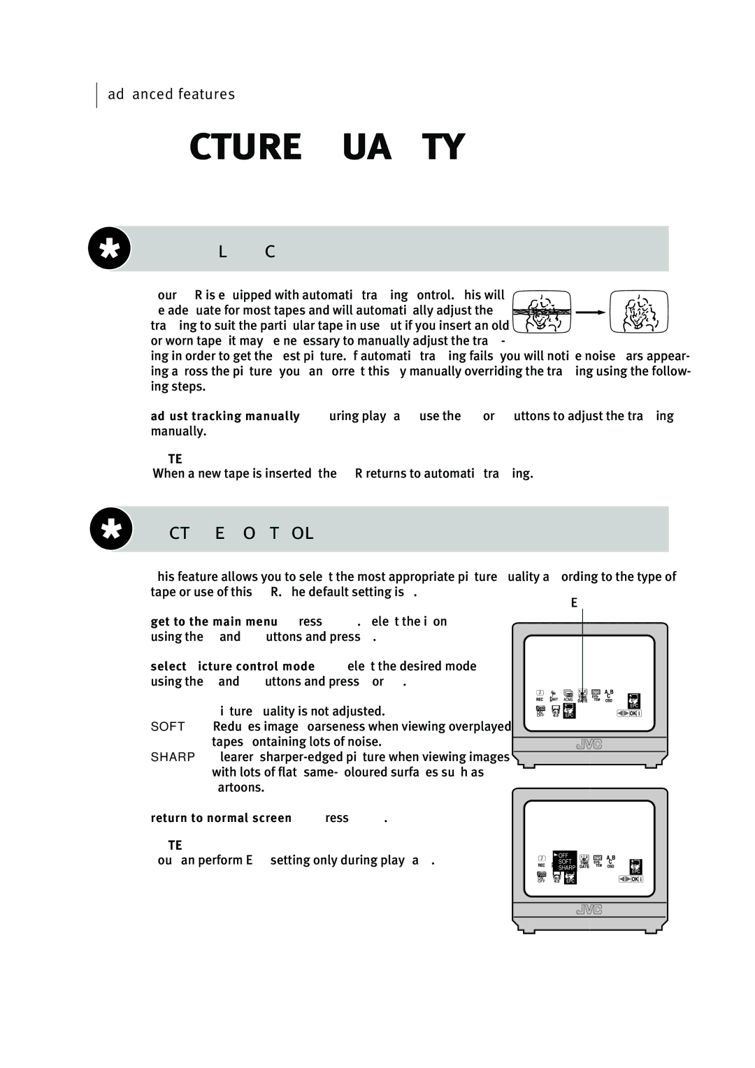 JVC HR-J295EK manual Picture Quality, Manual Tracking, Picture Control 