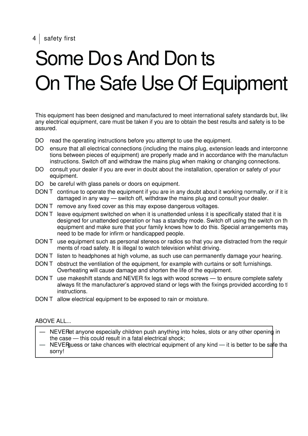 JVC HR-J295EK manual Some DoÕs And DonÕts, On The Safe Use Of Equipment 